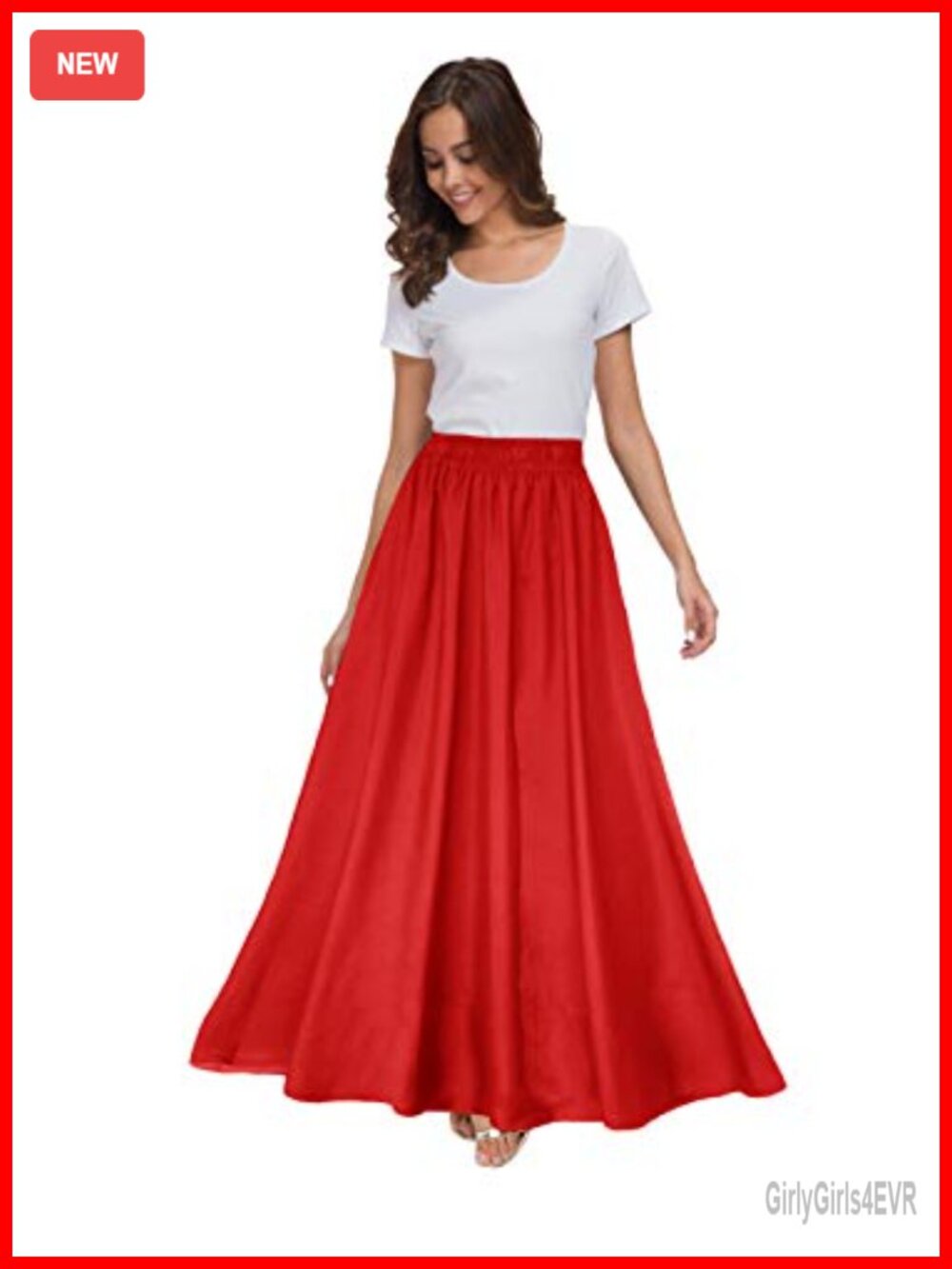 Chiffon Maxi Skirt Retro Ankle-Length Elastic Waist Lined Flowy